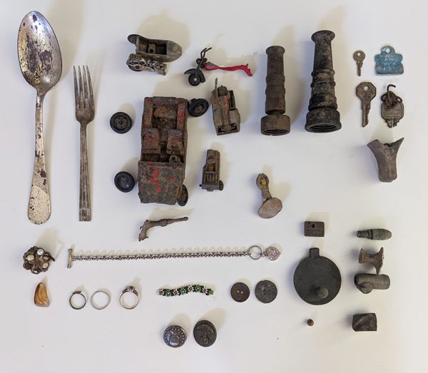Collage of items found metal detecting.